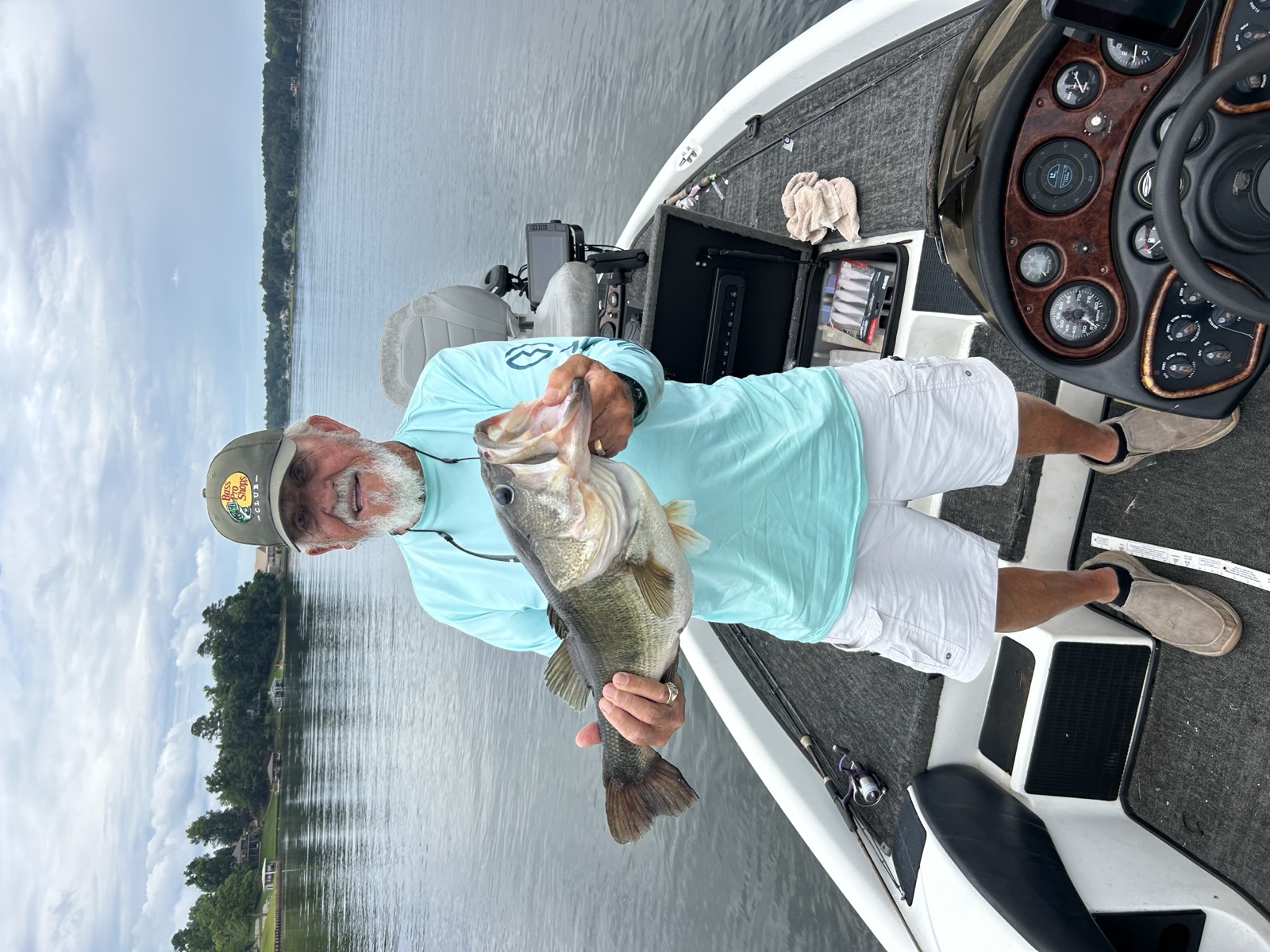 Captain Jim holding a giant bass caught this morning on Lake Sinclair